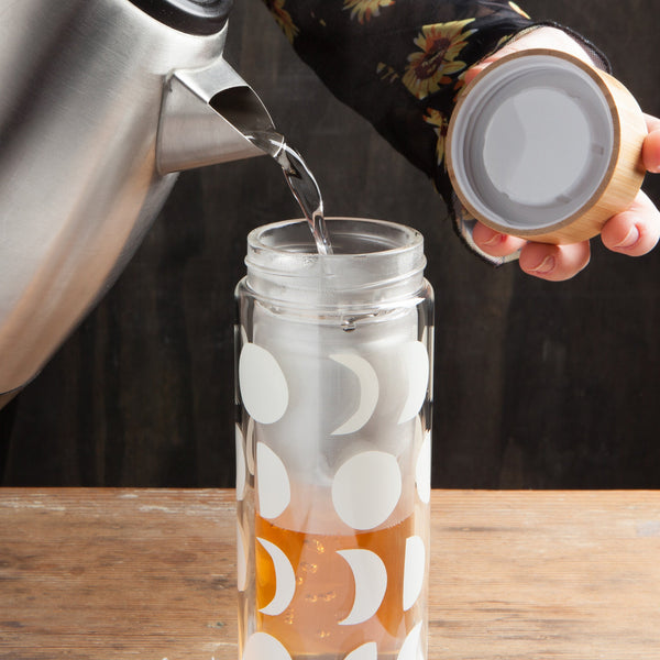 Glass & Bamboo Tea Infuser - White Moons