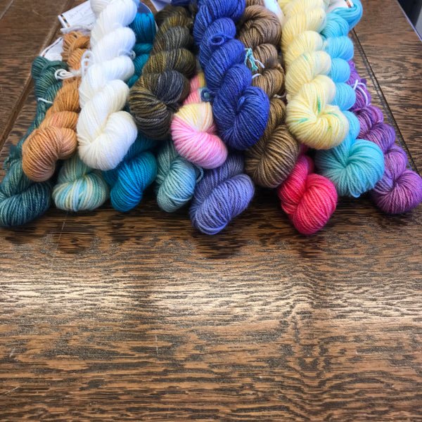 Colour Dyeing Study on Mini-Skeins, 15 years and up, Instructor Maya