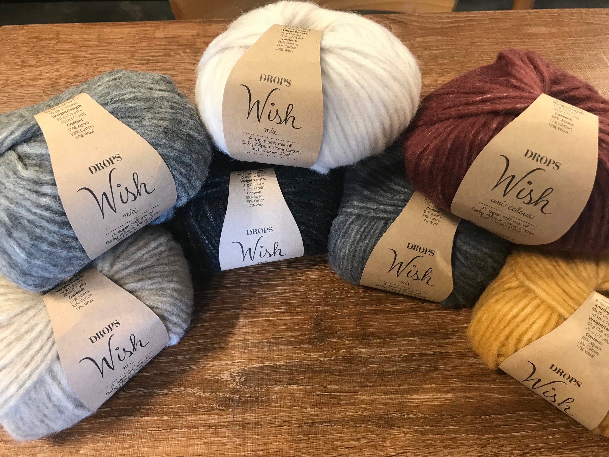 Chunky baby alpaca, pima cotton, merino wool knitting yarn DROPS Wish, 50 g