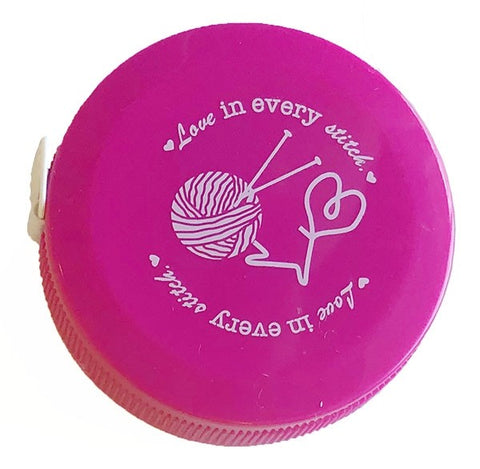 Tape Measure, Knitting Themed "Love In Every Stitch"  Assorted Colours (Inches & Centimeters)