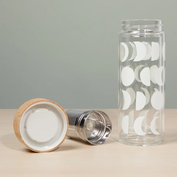 Glass & Bamboo Tea Infuser - White Moons